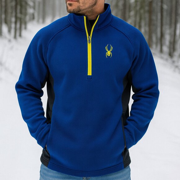 SPYDER MEN'S OUTBOUND 1/4 ZIP SWEATER (BLUE/YELLOW 2XL)NWD - Picture 1 of 3